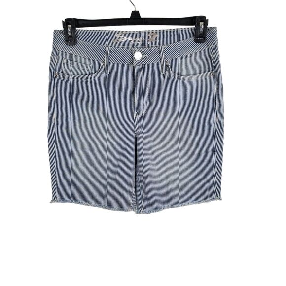 Seven7 Shorts 10 Womens Mid Rise Sunset Bermuda Blue White Striped Raw Hem Casua - Picture 1 of 5